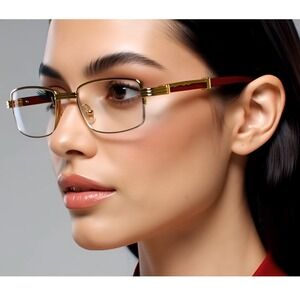 Rectangular Frame Clear Lens Designer Half‎ Rim Eyeglasses Metal Glasses Buffs